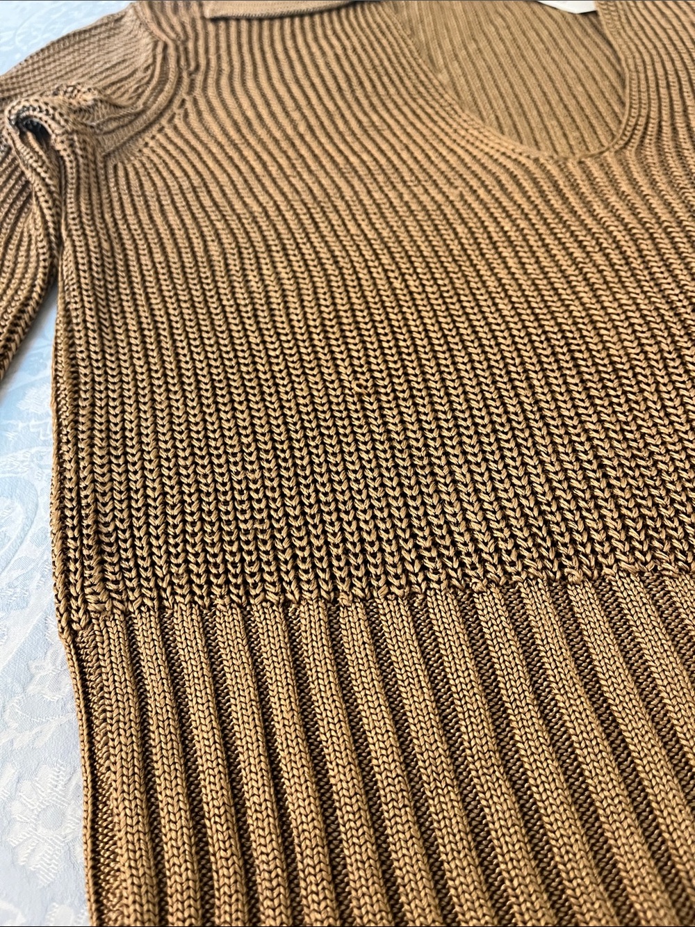 Theory Women's Tan V-Neck Collared Knit Sweater - Picture 3 of 4